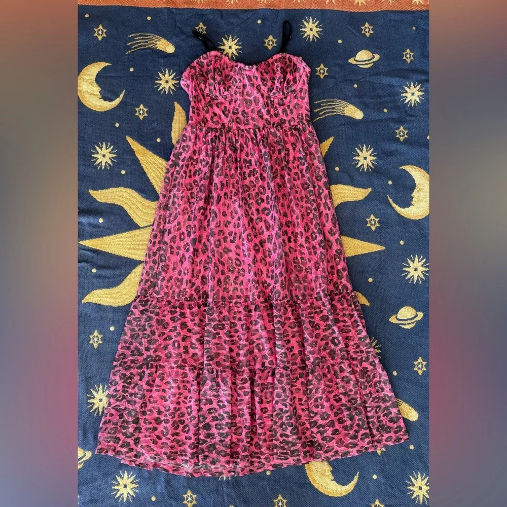 betsy johnson pink leopard corset midi dress - Picture 3 of 6